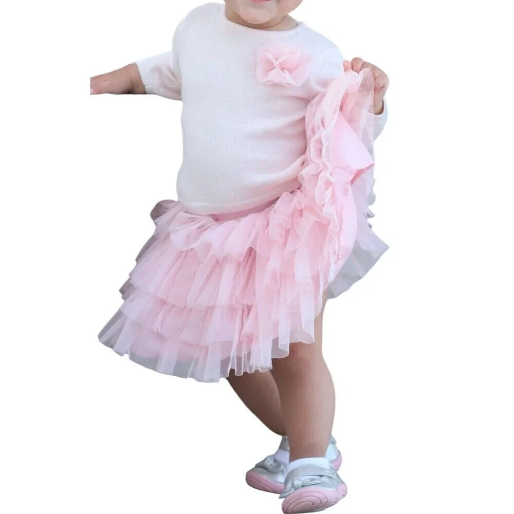 First Impressions Toddler Girl Sweater &Ballerina Tulle skirt In Pink 24 Months